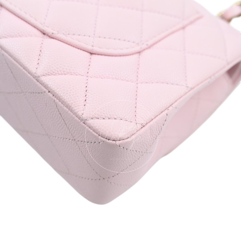 中古 Chanel 香奈兒 荔枝紋 22A系列 粉色小款經典雙層 23公分 翻蓋包-13