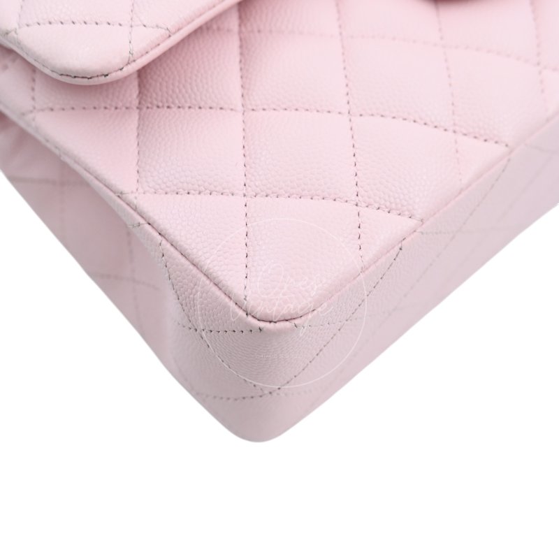 中古 Chanel 香奈兒 荔枝紋 22A系列 粉色小款經典雙層 23公分 翻蓋包-14