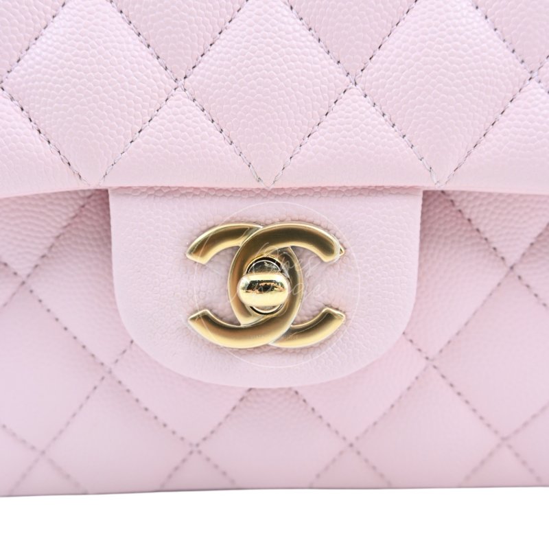 中古 Chanel 香奈兒 荔枝紋 22A系列 粉色小款經典雙層 23公分 翻蓋包-15