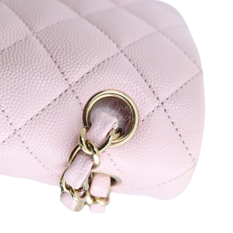 中古 Chanel 香奈兒 荔枝紋 22A系列 粉色小款經典雙層 23公分 翻蓋包-18