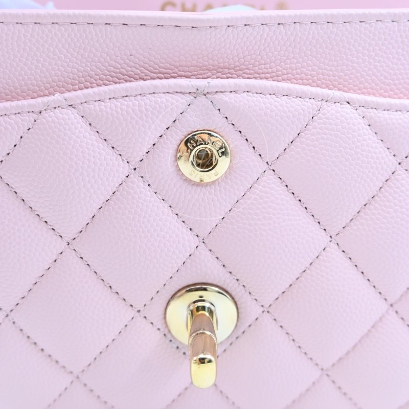 中古 Chanel 香奈兒 荔枝紋 22A系列 粉色小款經典雙層 23公分 翻蓋包-22