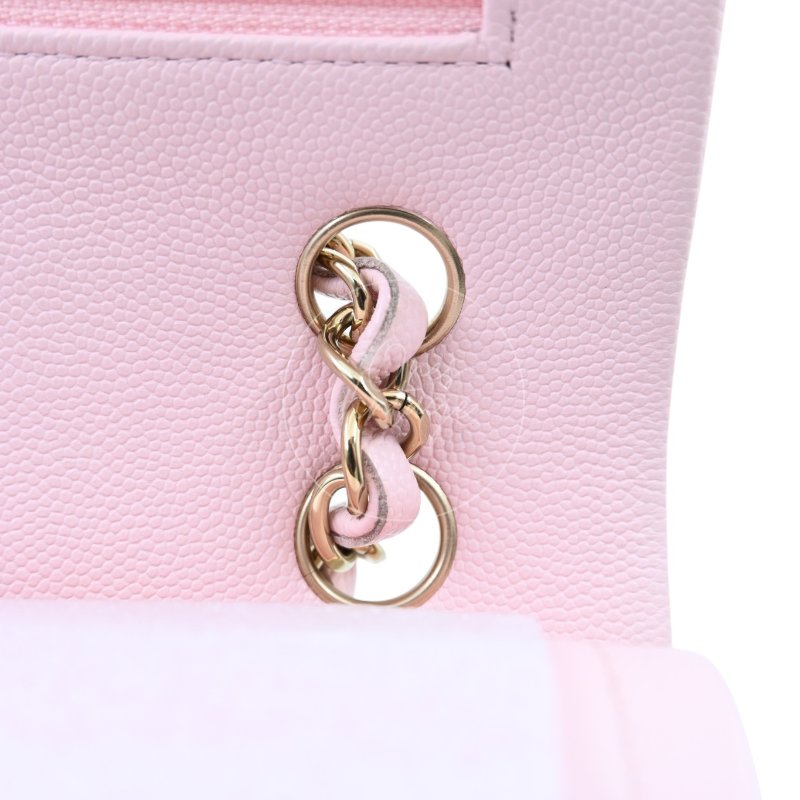 中古 Chanel 香奈兒 荔枝紋 22A系列 粉色小款經典雙層 23公分 翻蓋包-23