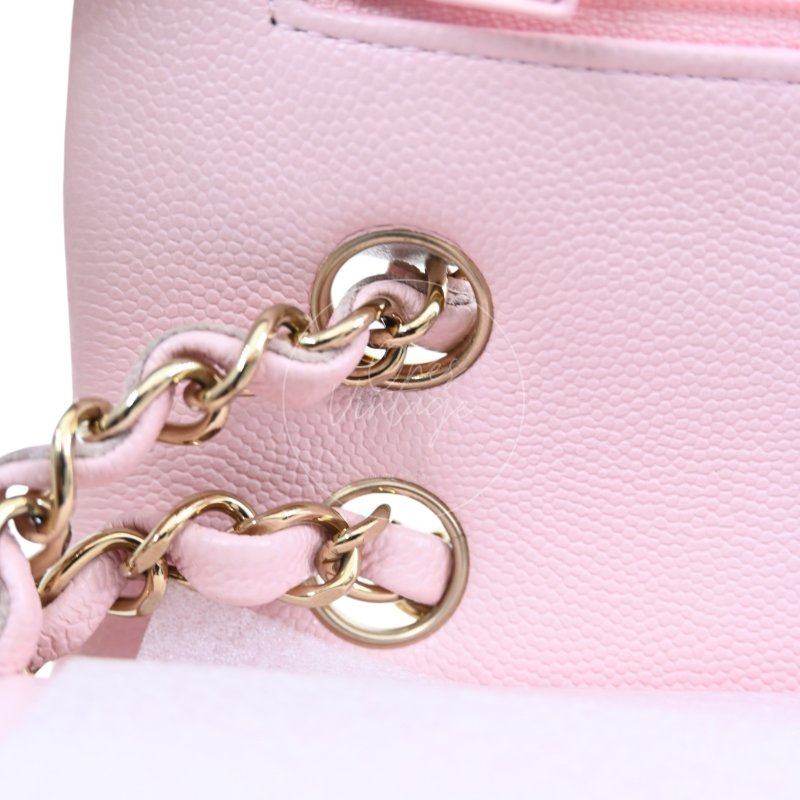 中古 Chanel 香奈兒 荔枝紋 22A系列 粉色小款經典雙層 23公分 翻蓋包-24