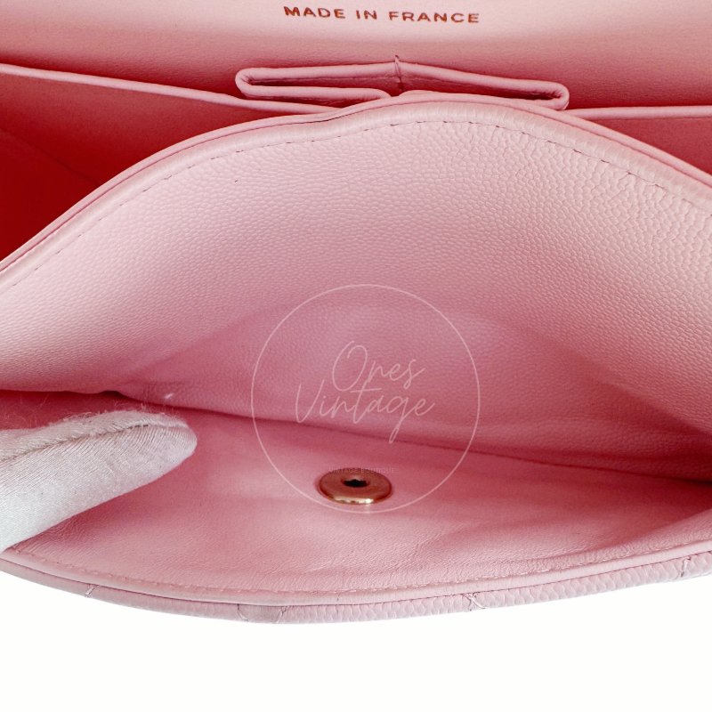 中古 Chanel 香奈兒 荔枝紋 22A系列 粉色小款經典雙層 23公分 翻蓋包-28