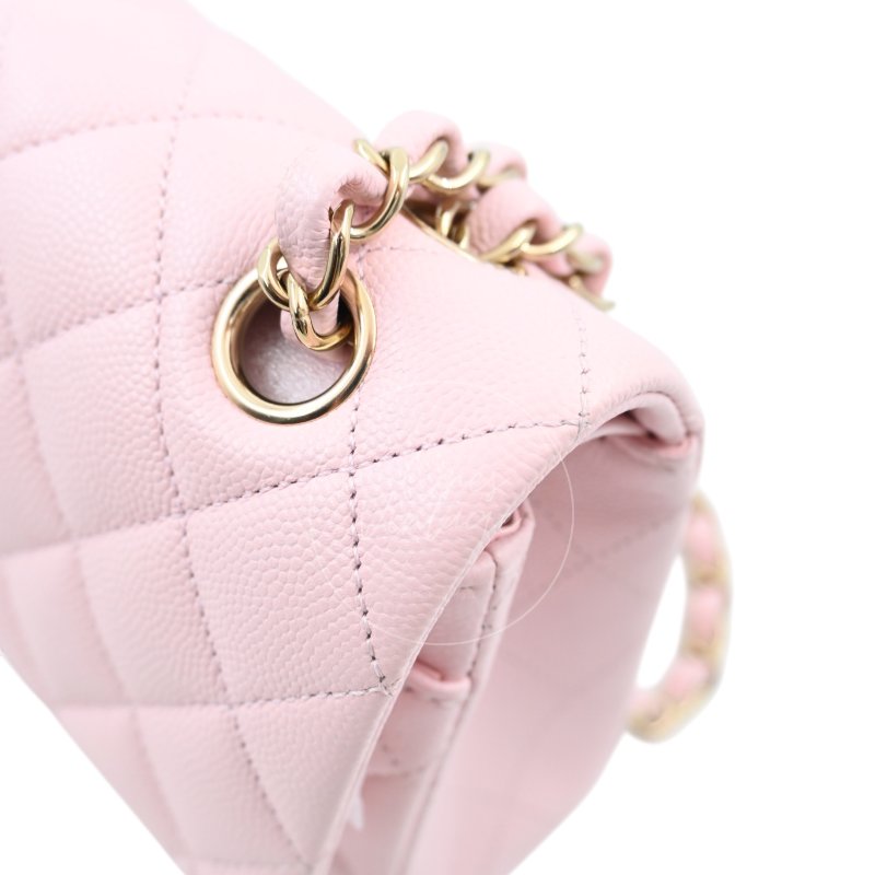 中古 Chanel 香奈兒 荔枝紋 22A系列 粉色小款經典雙層 23公分 翻蓋包-30