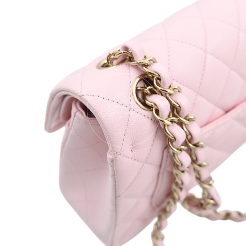 中古 Chanel 香奈兒 荔枝紋 22A系列 粉色小款經典雙層 23公分 翻蓋包-31