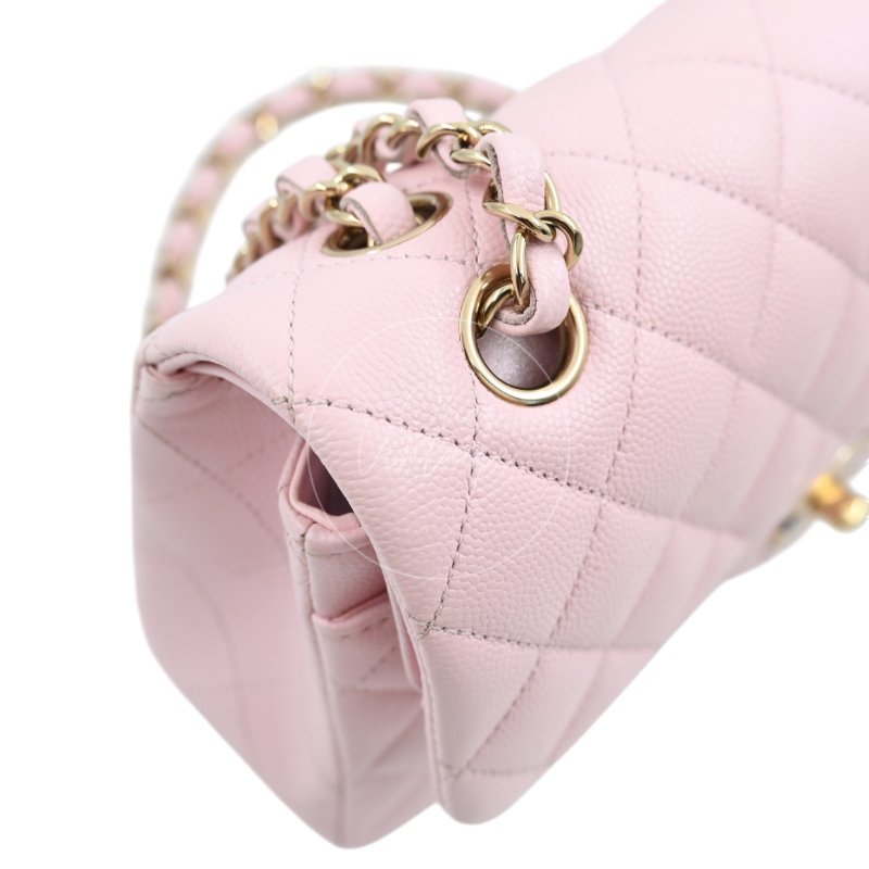 中古 Chanel 香奈兒 荔枝紋 22A系列 粉色小款經典雙層 23公分 翻蓋包-33
