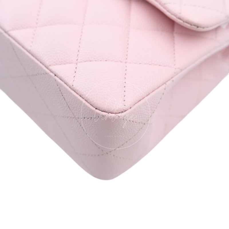 中古 Chanel 香奈兒 荔枝紋 22A系列 粉色小款經典雙層 23公分 翻蓋包-34