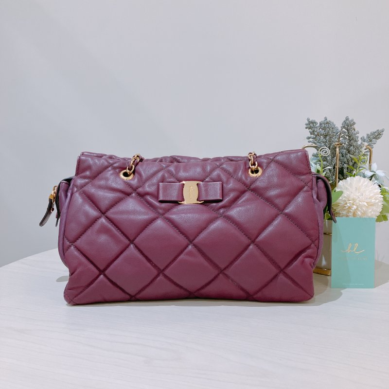TK2055	Ferragamo 菲拉格慕經典鍊帶包包 Vara Bow Shoulder Bag Purple x GHW Lambskin-0