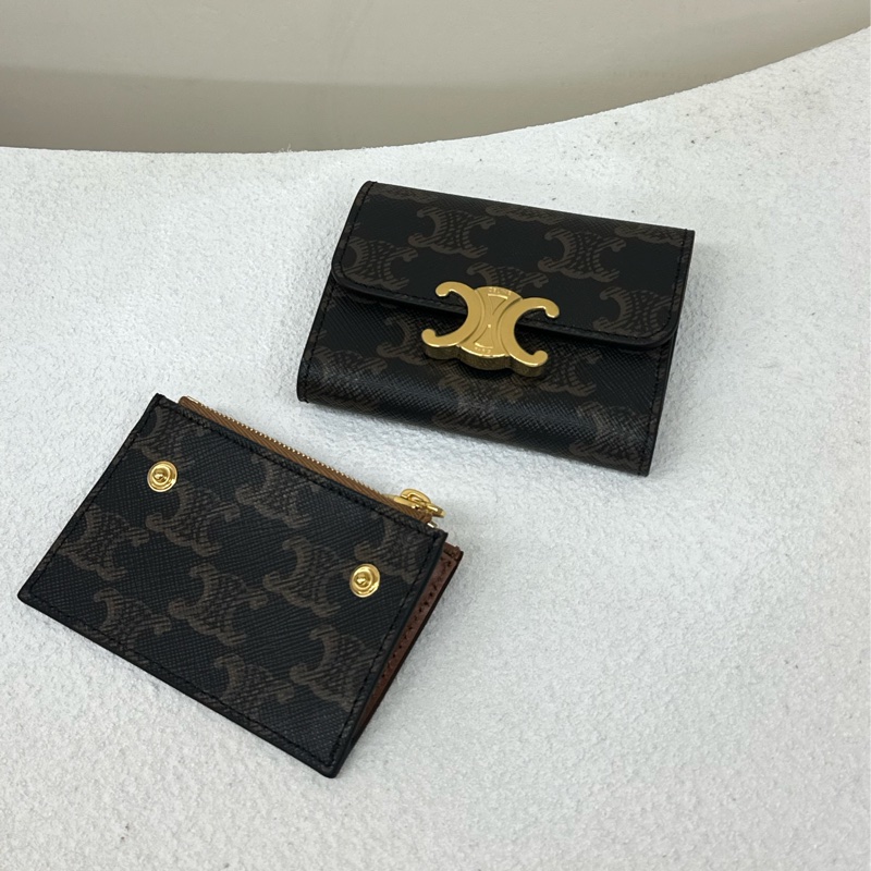 全新CELINE Triomphe 二合一 凱旋門 卡包錢包 棕褐色-1
