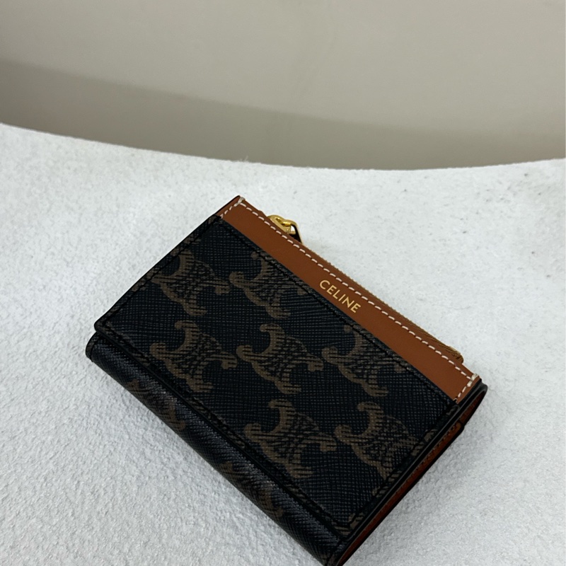 全新CELINE Triomphe 二合一 凱旋門 卡包錢包 棕褐色-3