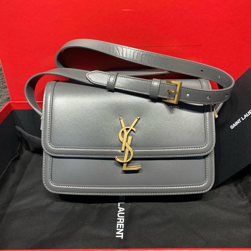 YSL 聖羅蘭 Solferino豆腐包,單肩斜挎包 灰色-0