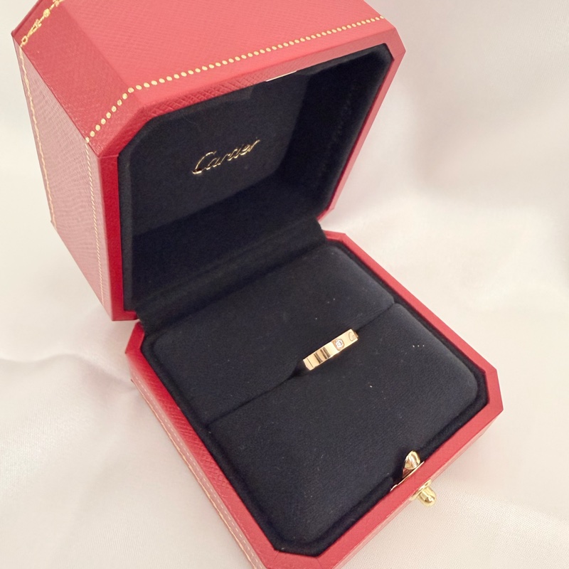 Cartier 750玫瑰金C 0.03克拉鑽石戒指45號戒圍-2
