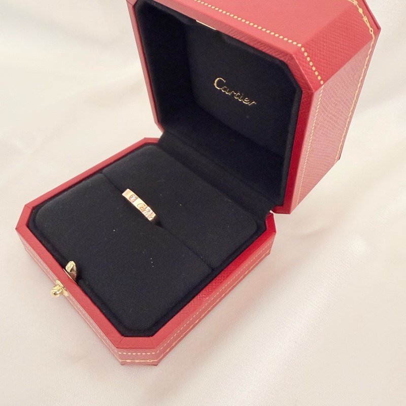 Cartier 750玫瑰金C 0.03克拉鑽石戒指45號戒圍-3