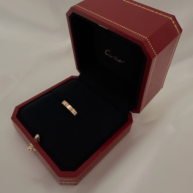 Cartier 750玫瑰金C 0.03克拉鑽石戒指45號戒圍-4