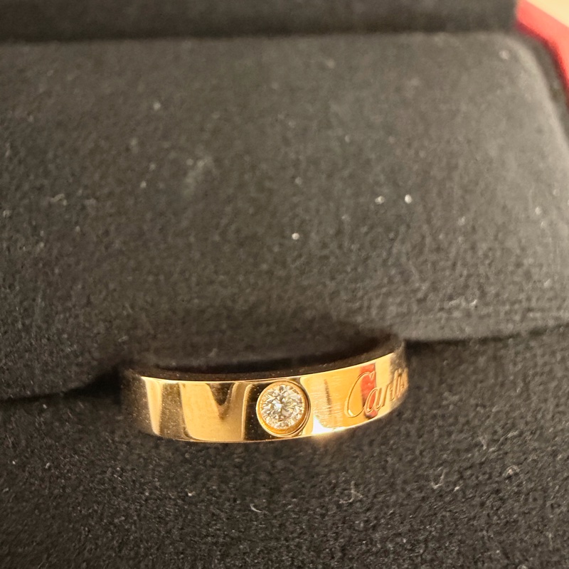 Cartier 750玫瑰金C 0.03克拉鑽石戒指45號戒圍-5