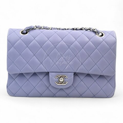 中古 Chanel 香奈兒 經典口蓋包 CF25 小羊皮 紫色 雙蓋款 15系列包包