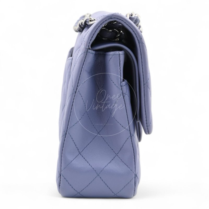 中古 Chanel 香奈兒 經典口蓋包 CF25 小羊皮 紫色 雙蓋款 15系列包包-4