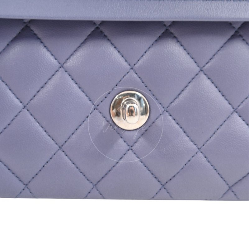 中古 Chanel 香奈兒 經典口蓋包 CF25 小羊皮 紫色 雙蓋款 15系列包包-18
