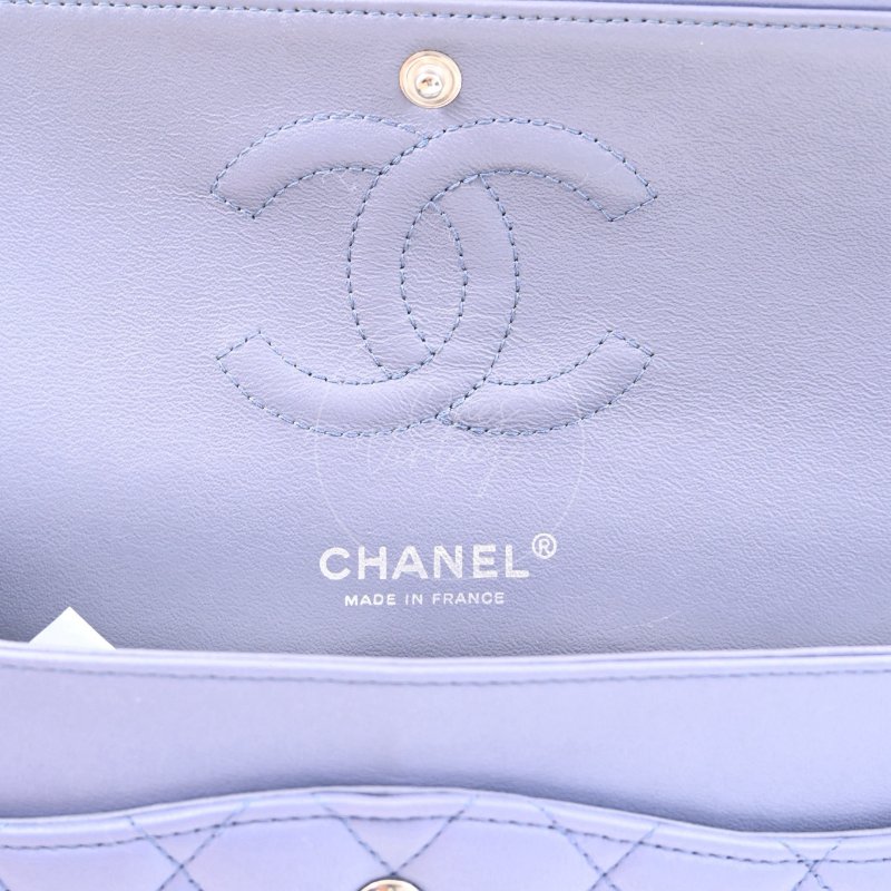 中古 Chanel 香奈兒 經典口蓋包 CF25 小羊皮 紫色 雙蓋款 15系列包包-21