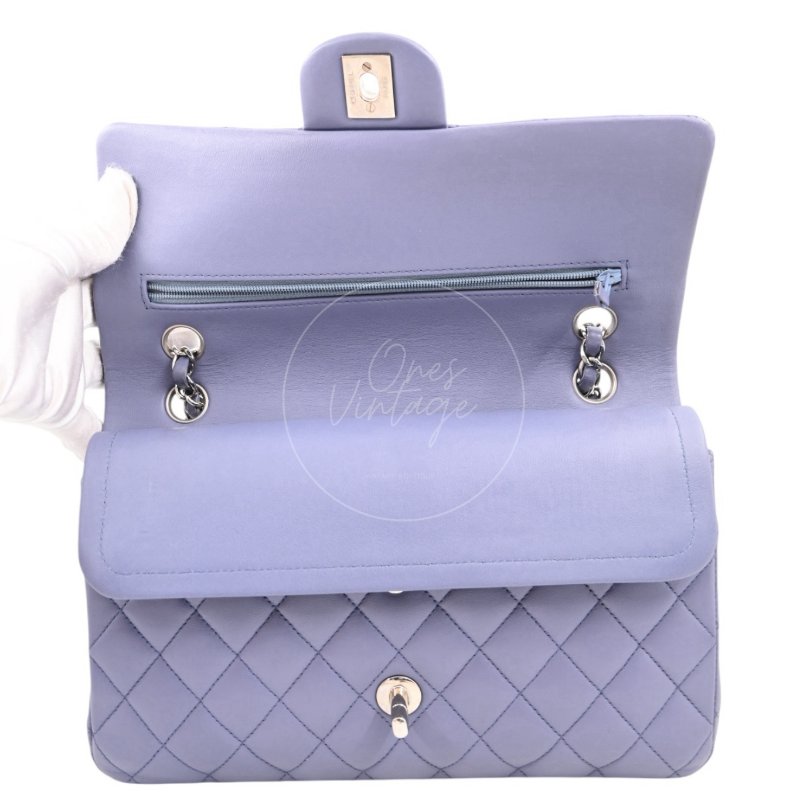 中古 Chanel 香奈兒 經典口蓋包 CF25 小羊皮 紫色 雙蓋款 15系列包包-22