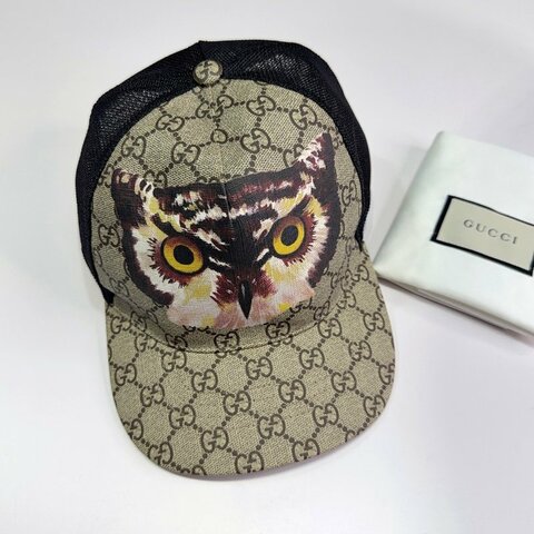 GUCCI GG Supreme貓頭鷹印花棒球帽