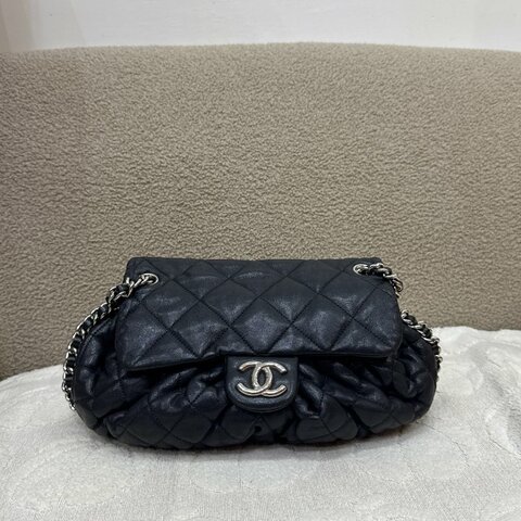 中古 Chanel 香奈兒 黑色 Caviar魚子醬皮革 環繞式鏈條 單肩包