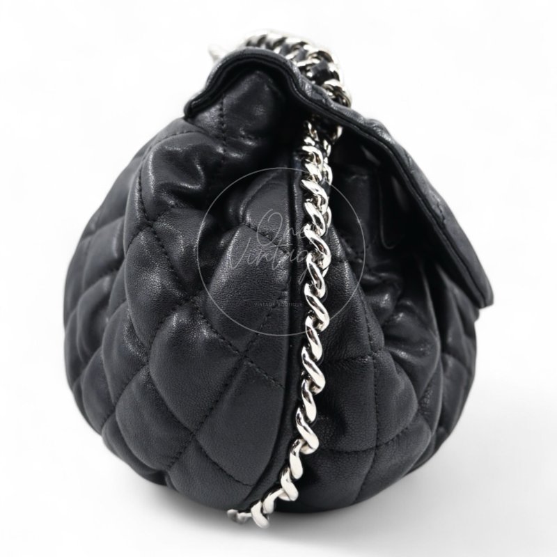 中古 Chanel 香奈兒 黑色 Caviar魚子醬皮革 環繞式鏈條 單肩包-2