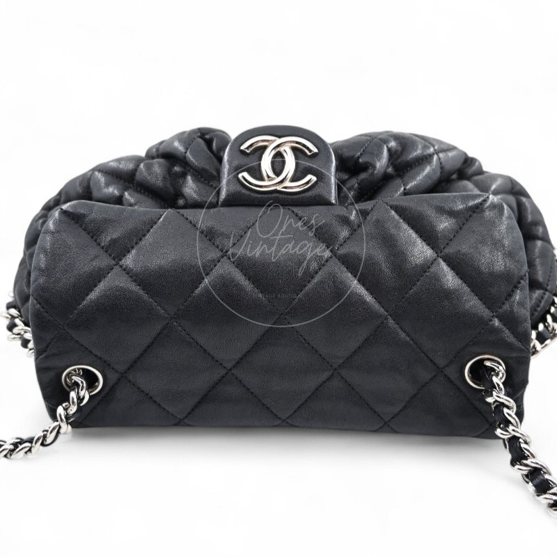中古 Chanel 香奈兒 黑色 Caviar魚子醬皮革 環繞式鏈條 單肩包-5