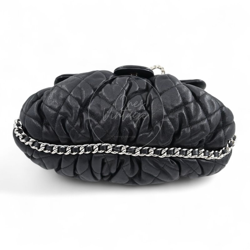 中古 Chanel 香奈兒 黑色 Caviar魚子醬皮革 環繞式鏈條 單肩包-6
