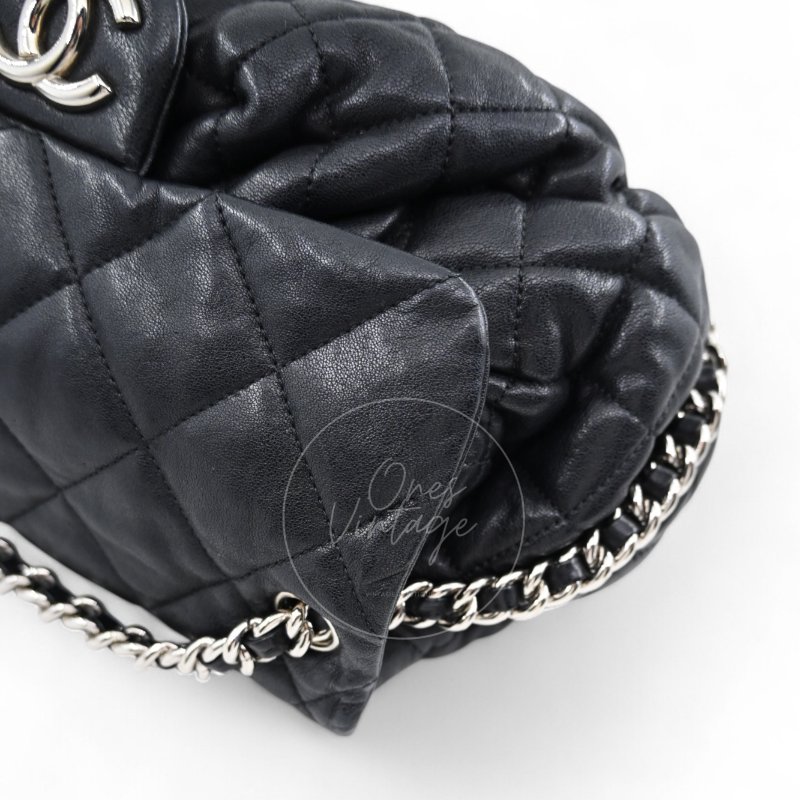中古 Chanel 香奈兒 黑色 Caviar魚子醬皮革 環繞式鏈條 單肩包-7