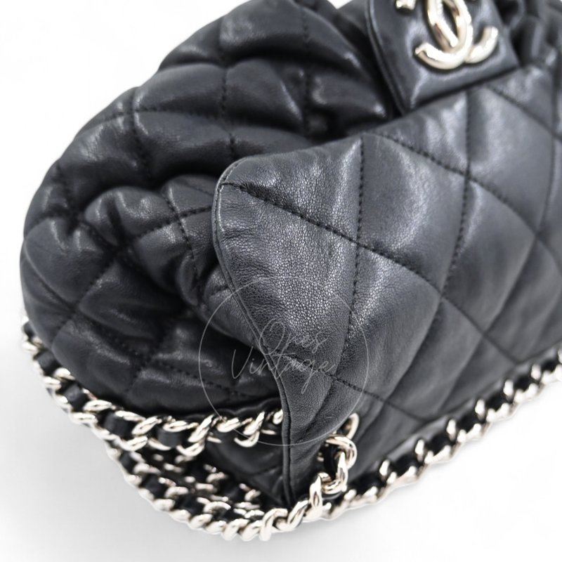 中古 Chanel 香奈兒 黑色 Caviar魚子醬皮革 環繞式鏈條 單肩包-8