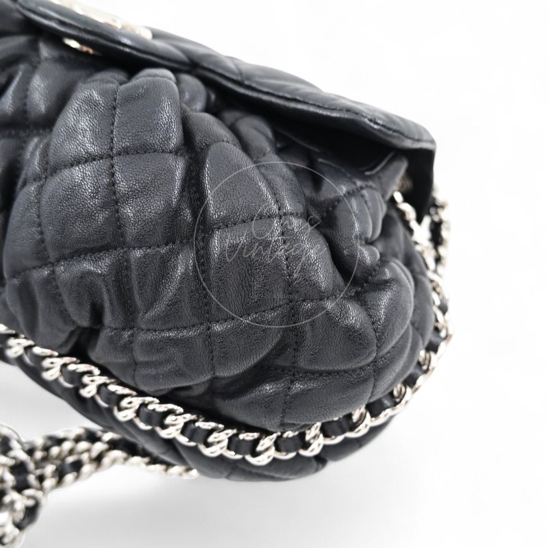 中古 Chanel 香奈兒 黑色 Caviar魚子醬皮革 環繞式鏈條 單肩包-9