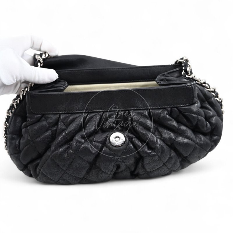 中古 Chanel 香奈兒 黑色 Caviar魚子醬皮革 環繞式鏈條 單肩包-19
