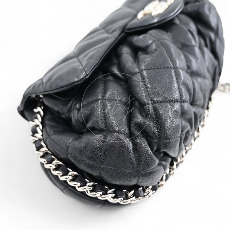 中古 Chanel 香奈兒 黑色 Caviar魚子醬皮革 環繞式鏈條 單肩包-28