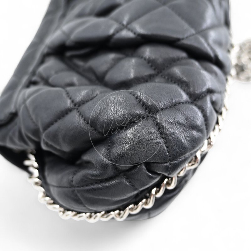 中古 Chanel 香奈兒 黑色 Caviar魚子醬皮革 環繞式鏈條 單肩包-32