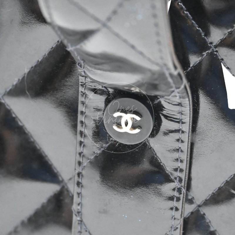 中古 Chanel 香奈兒 復古 黑色漆皮化 妝箱手提包-18
