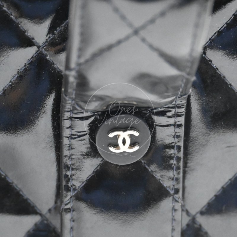 中古 Chanel 香奈兒 復古 黑色漆皮化 妝箱手提包-19