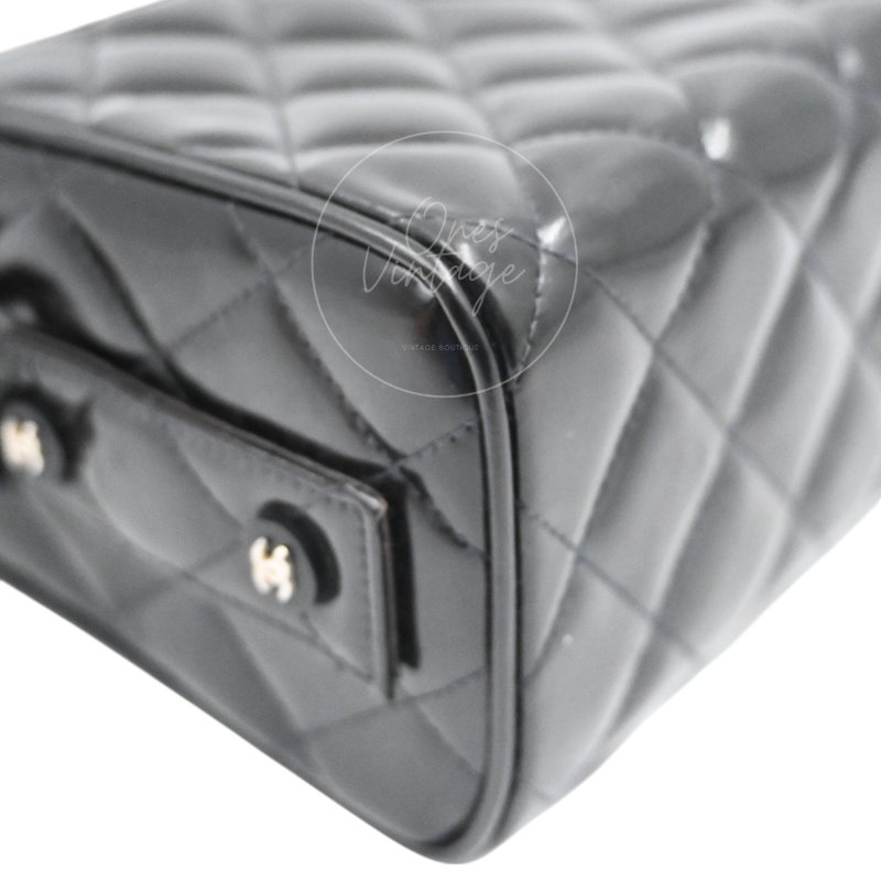 中古 Chanel 香奈兒 復古 黑色漆皮化 妝箱手提包-32