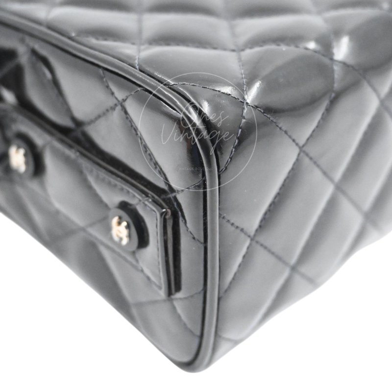 中古 Chanel 香奈兒 復古 黑色漆皮化 妝箱手提包-34