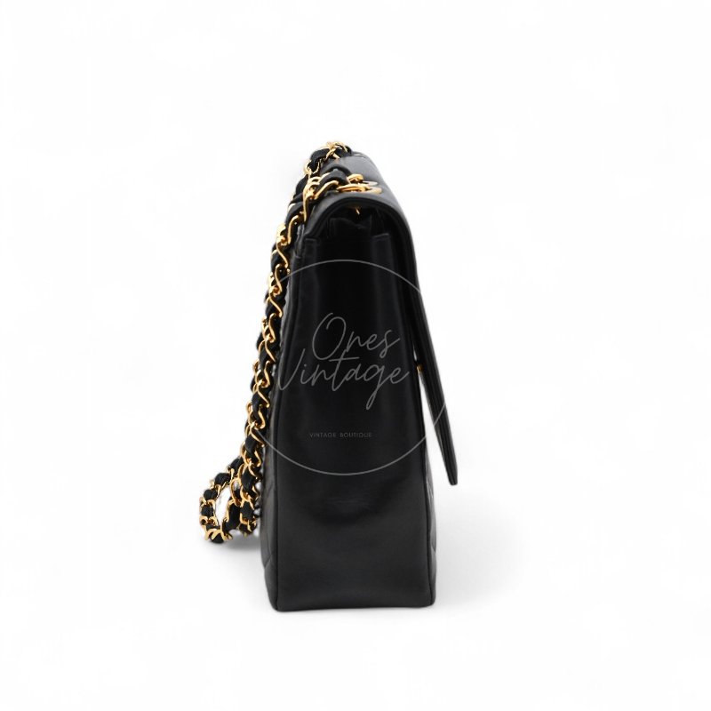 中古 Chanel 香奈兒 復古 Maxi 經典款 CC Logo 黑色小羊皮 直式翻蓋包-3
