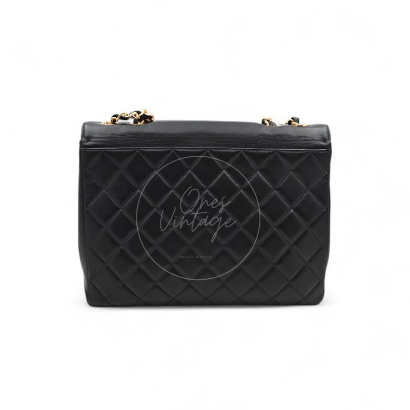 中古 Chanel 香奈兒 復古 Maxi 經典款 CC Logo 黑色小羊皮 直式翻蓋包-4