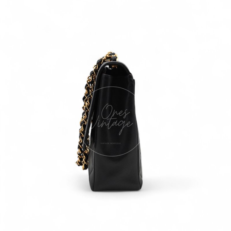 中古 Chanel 香奈兒 復古 Maxi 經典款 CC Logo 黑色小羊皮 直式翻蓋包-5