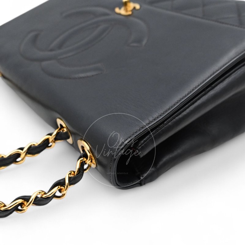 中古 Chanel 香奈兒 復古 Maxi 經典款 CC Logo 黑色小羊皮 直式翻蓋包-8