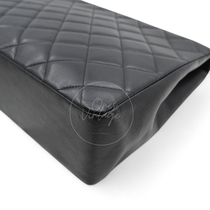 中古 Chanel 香奈兒 復古 Maxi 經典款 CC Logo 黑色小羊皮 直式翻蓋包-13