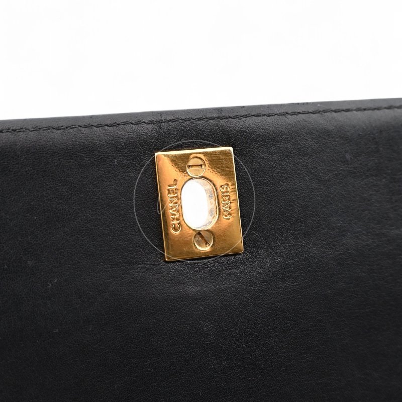 中古 Chanel 香奈兒 復古 Maxi 經典款 CC Logo 黑色小羊皮 直式翻蓋包-17