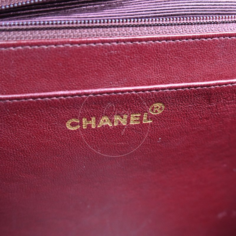 中古 Chanel 香奈兒 復古 Maxi 經典款 CC Logo 黑色小羊皮 直式翻蓋包-21