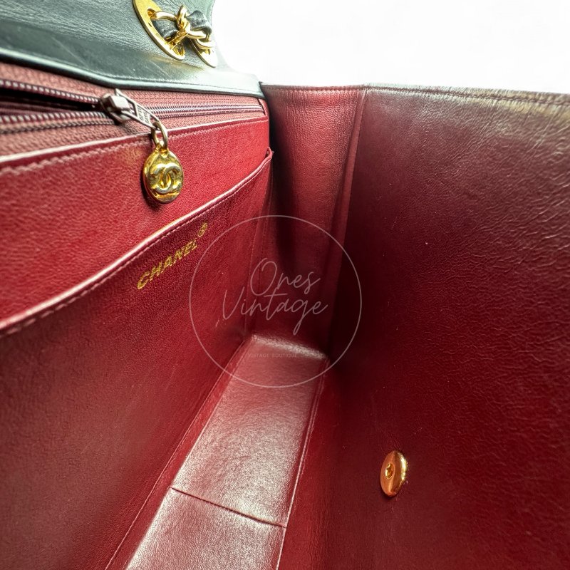 中古 Chanel 香奈兒 復古 Maxi 經典款 CC Logo 黑色小羊皮 直式翻蓋包-23