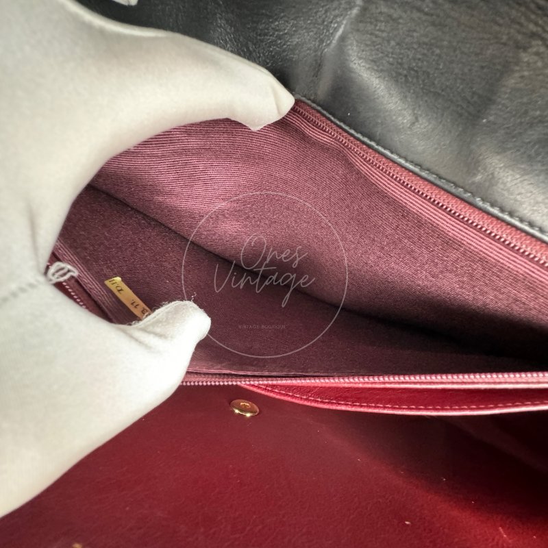 中古 Chanel 香奈兒 復古 Maxi 經典款 CC Logo 黑色小羊皮 直式翻蓋包-25