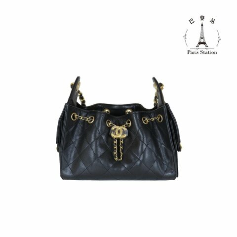 【巴黎站二手名牌專賣店】＊現貨＊CHANEL 香奈兒 真品＊ AS5631黑金荔枝雙C Mini Hobo 單肩包 肩背包
